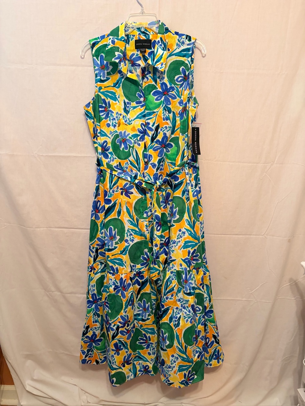 NWT Donna Morgan Women's Button Down Maxi Shirt Dress floral pattern ruffle hem